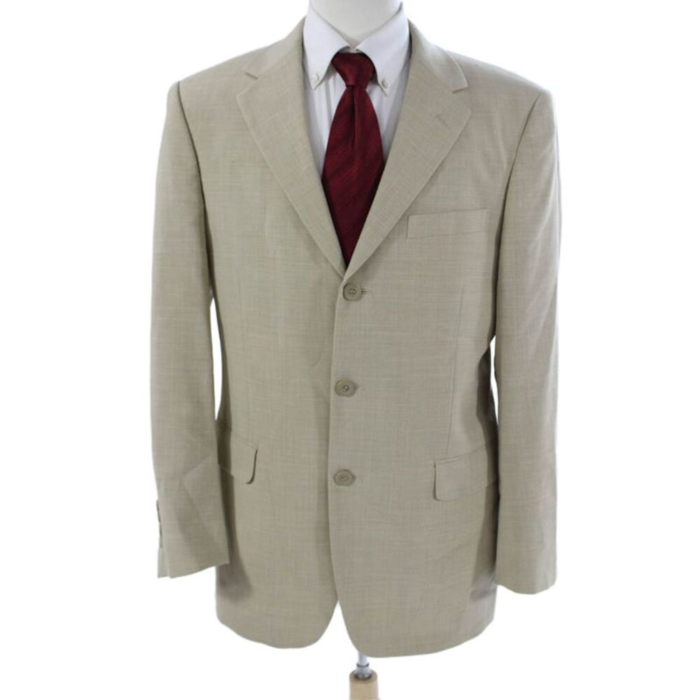 Andrew Fezza Mens Classic Beige Wool Blend Suit Jacket Size 40